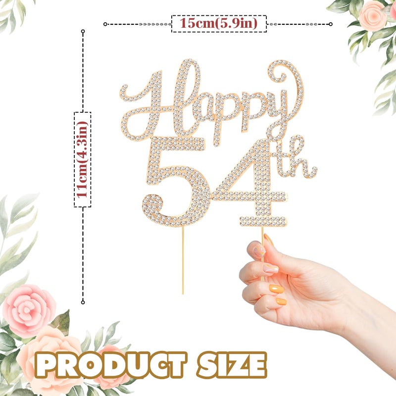 LASKYER Happy 54th Birthday Decorations,54th Birthday Gold Rhinestone Cake Topper - Cheers to 54 Years Old Bday Party Metal Sparkly Cake Centerpieces Sign. - Image 2